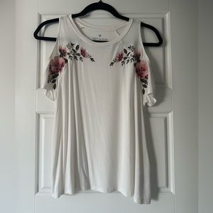 American Eagle Embroidered Floral Cold Shoulder T Shirt